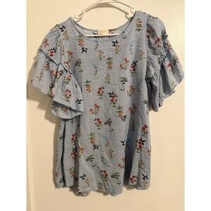 Hailey & Co. Women's Blue Floral Top  Size XL